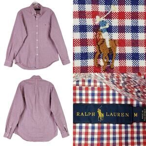 Polo Ralph Lauren Oxford Shirt Mens Medium M LS Button Down Red Blue Plaid